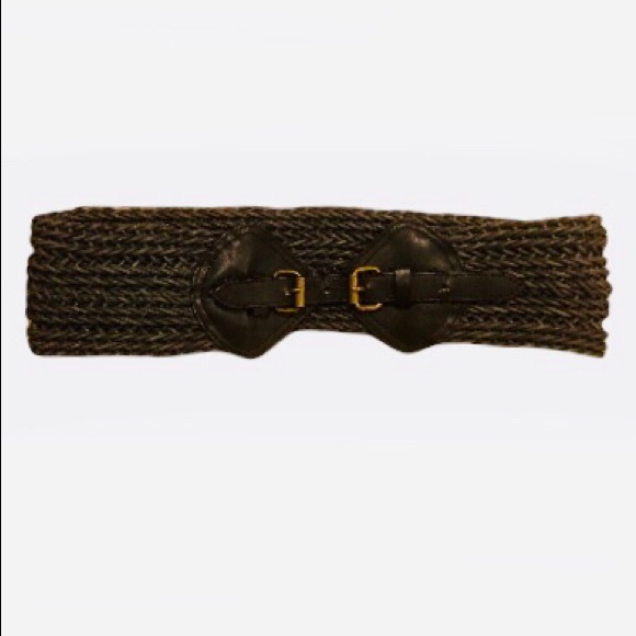 Barami woven chunky gray belt with brown leather clasp in front - Picture 5 of 5